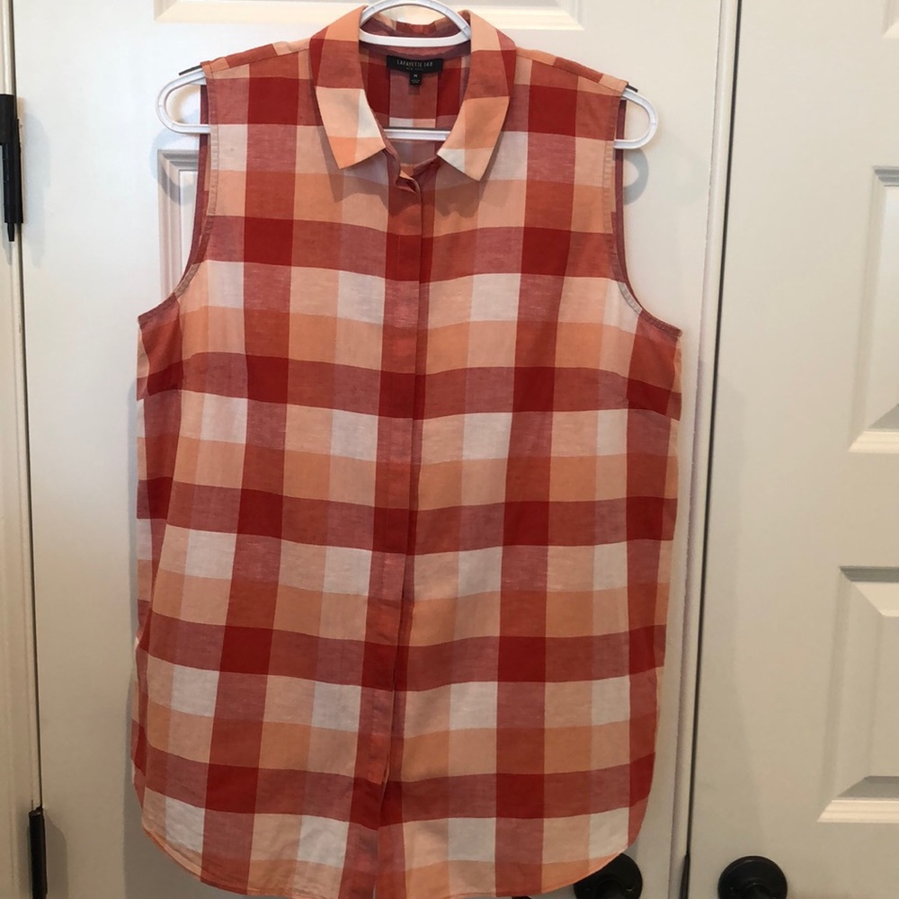 Lafayette 148 Plaid Sleeveless Button Down Medium